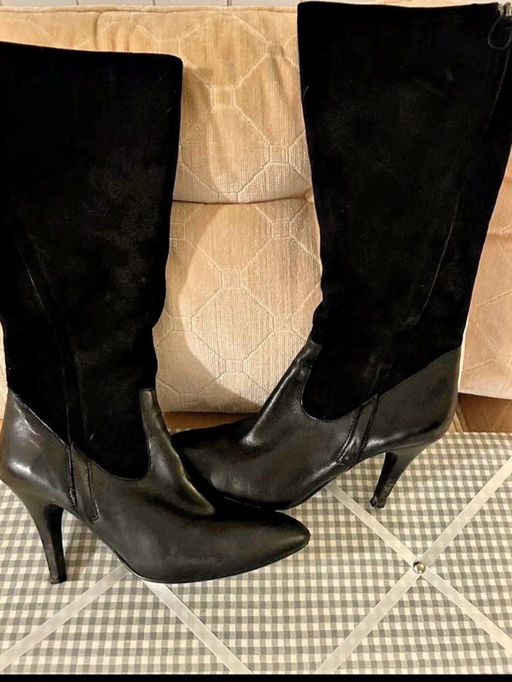 Worthington Black 3” Heel Knee High Leather/Suede Boots size 9M